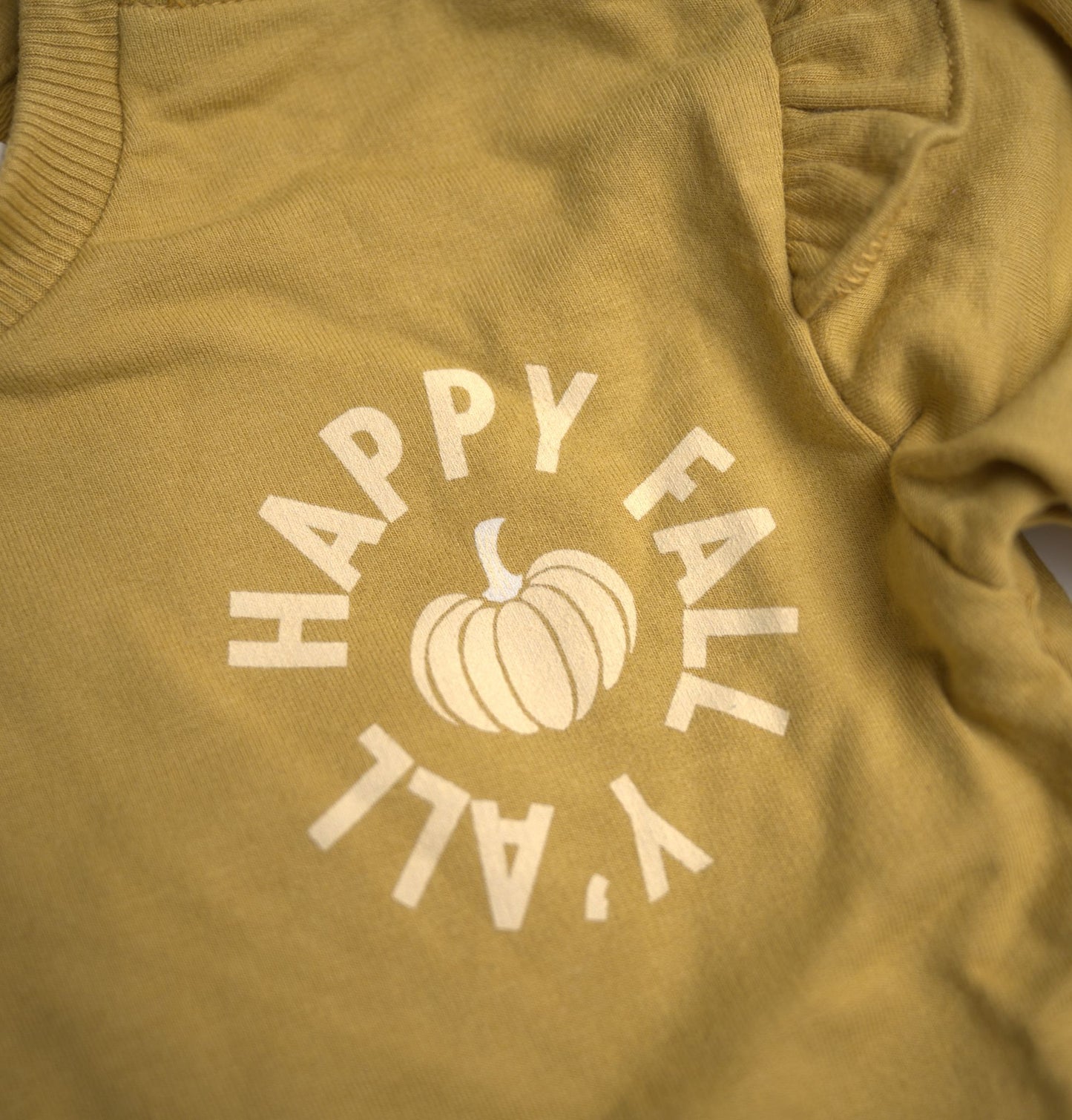 babysprouts, baby girl, toddler, fall, sweatshirt, mustard, yellow, long sleeve, happy fall, ruffles