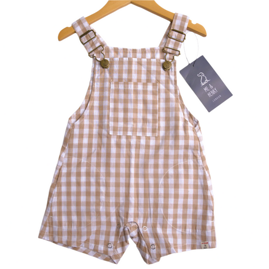Me & Henry Galleon Plaid Woven Overalls – Beige