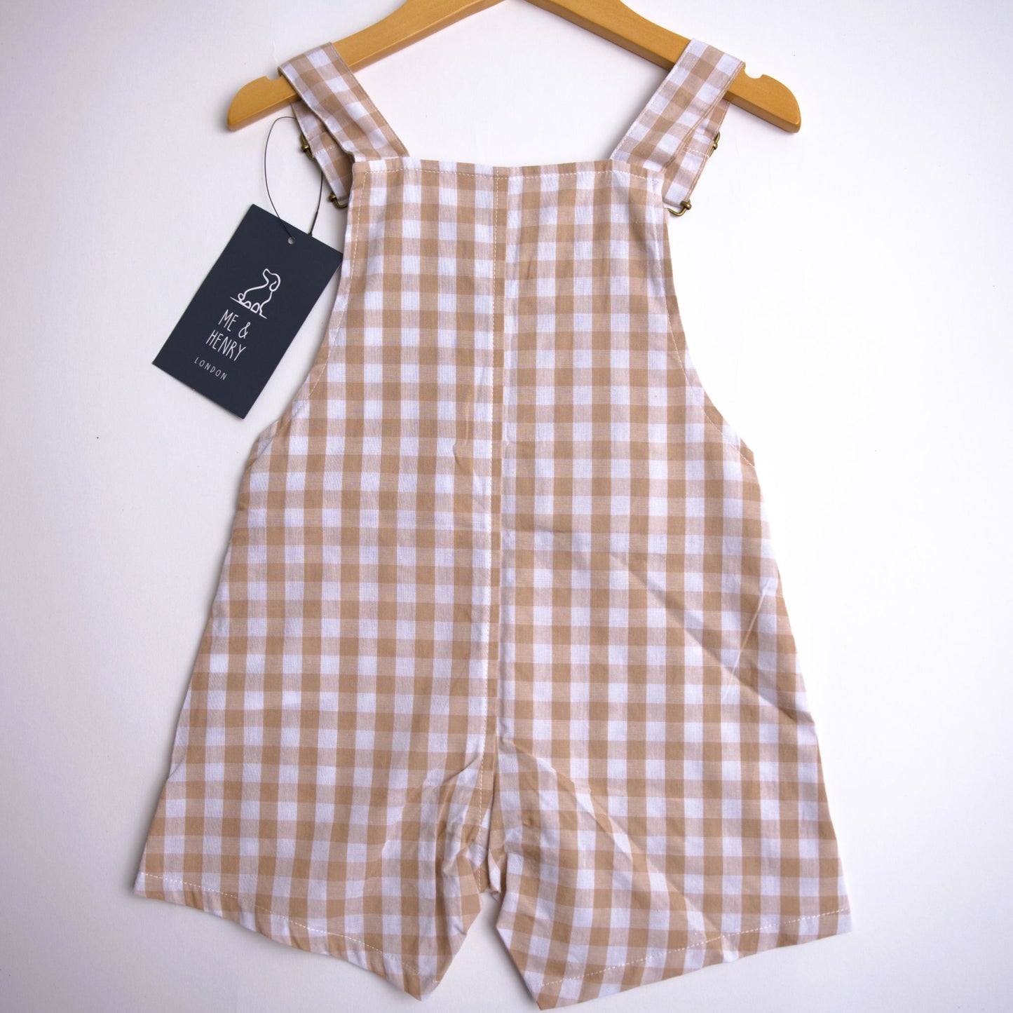 Me & Henry Galleon Plaid Woven Overalls – Beige
