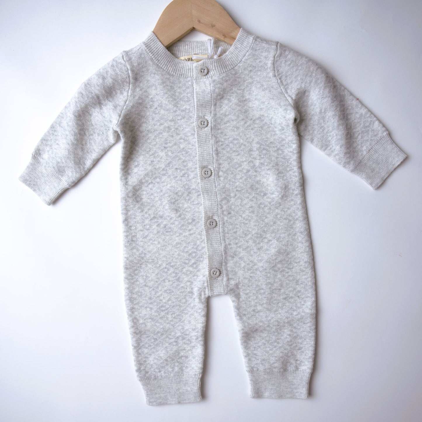 Hope and henry, jacquard, sweater, romper, full length buttons, gray, long sleeve, baby boy