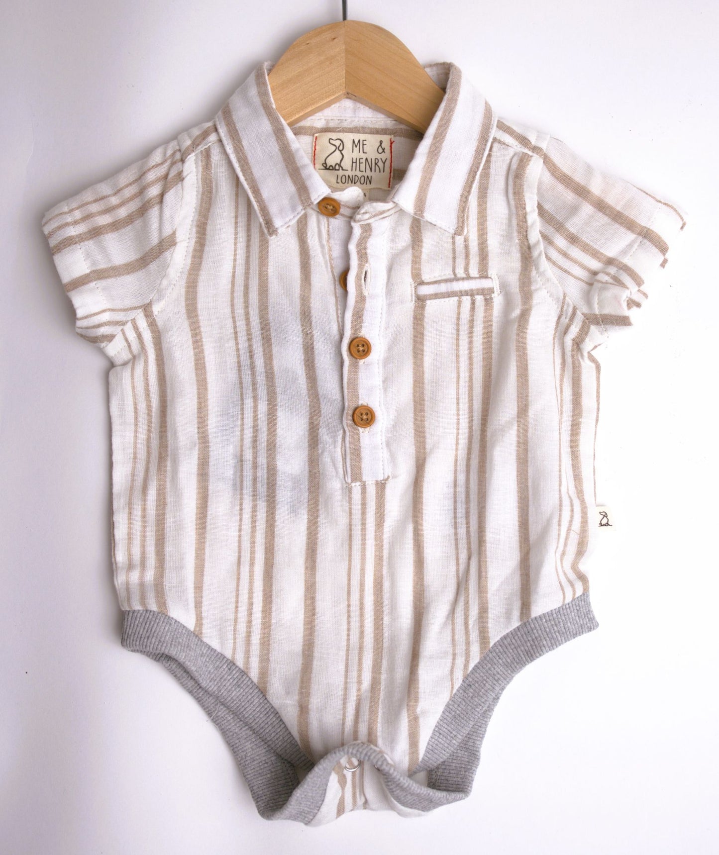 Me & Henry Helford Woven Onesie – Cream/Beige Stripe