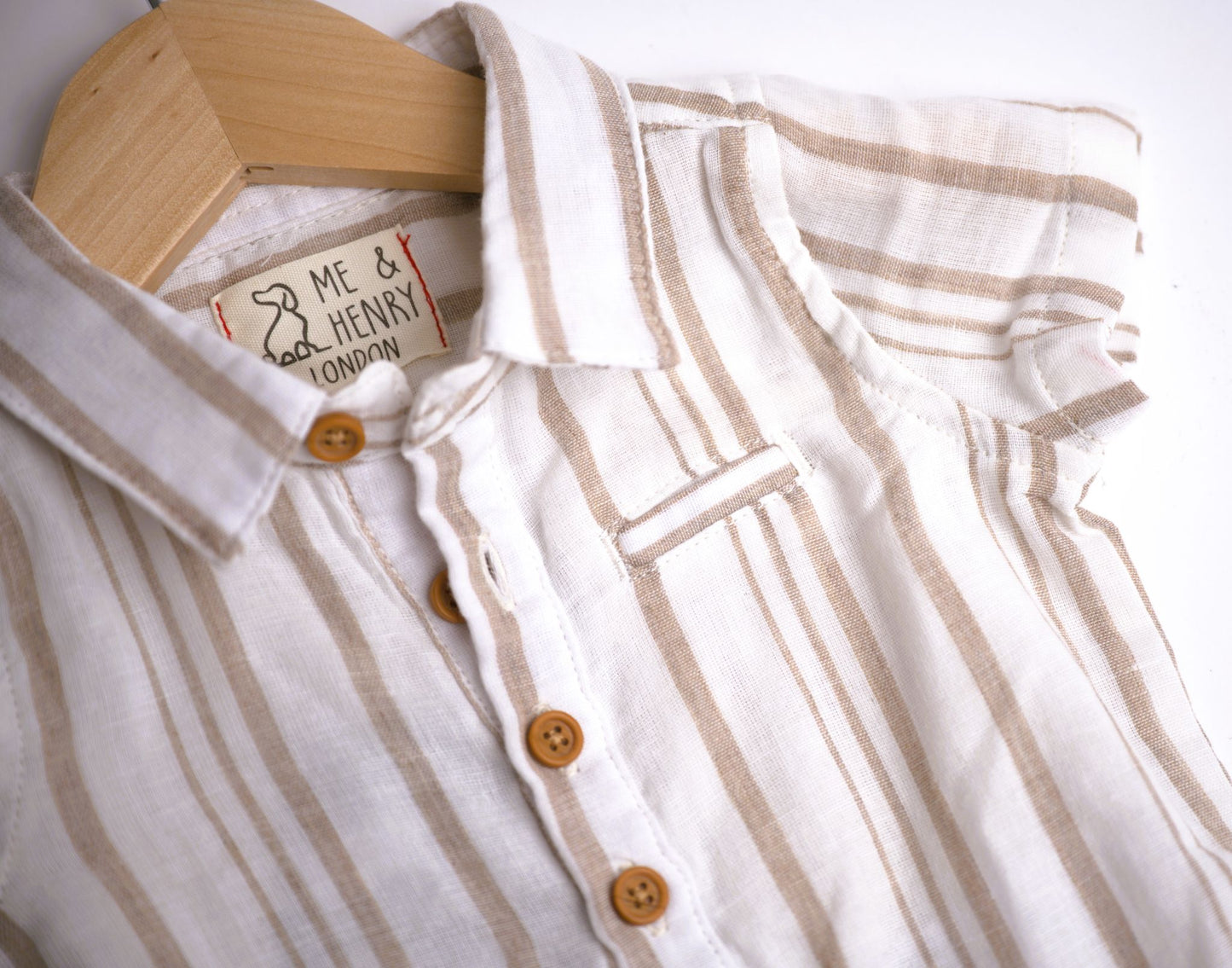 Me & Henry Helford Woven Onesie – Cream/Beige Stripe