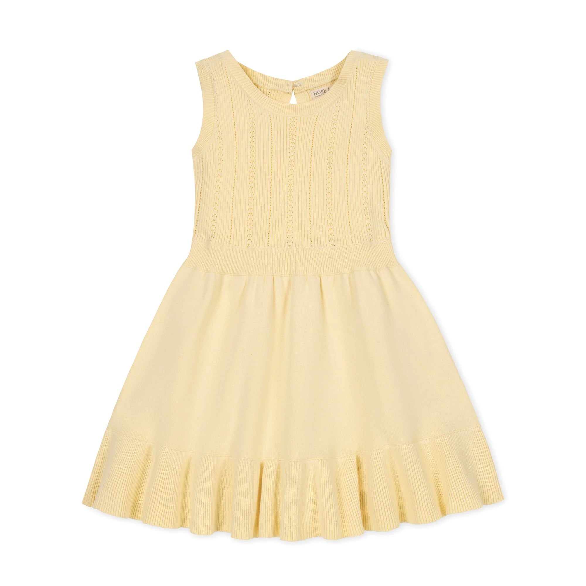 Hope & Henry Girls' Organic Flounce Hem Tank Sweater Dress, Pale Yellow, 6