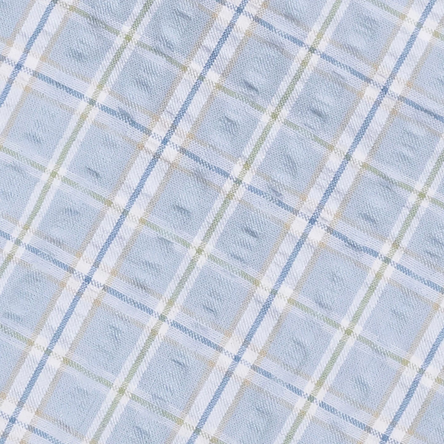 Close-up of Adjustable boys seersucker bow tie made of 100% organic cotton by Hope and Henry.