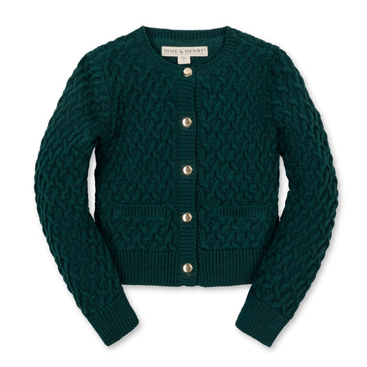 Hope & Henry organic herringbone cardigan in deep green