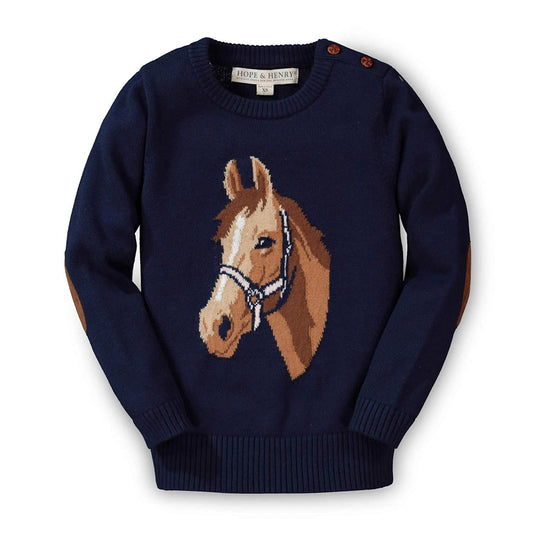 hope and henry, horse, navy, sweater, fall, winter, girl, toddler