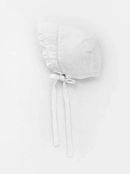 Huggalugs white seersucker bonnet for christening
