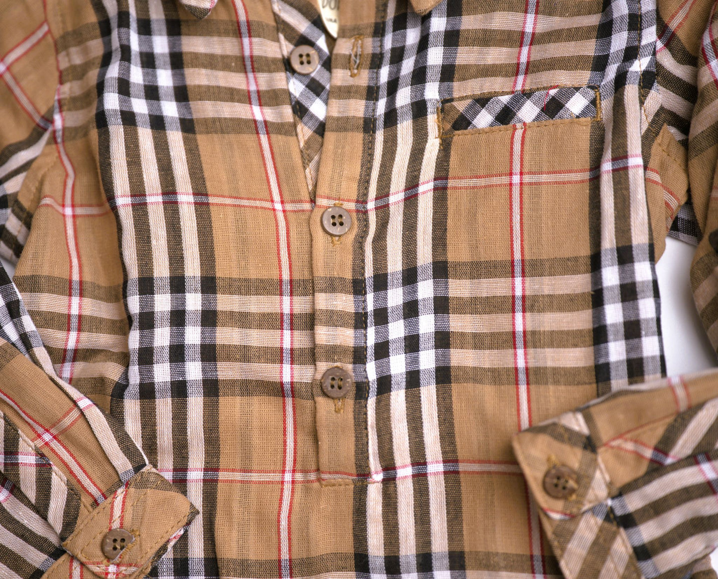 Me & Henry Jasper Woven Onesie – Brown/Black/Red Plaid