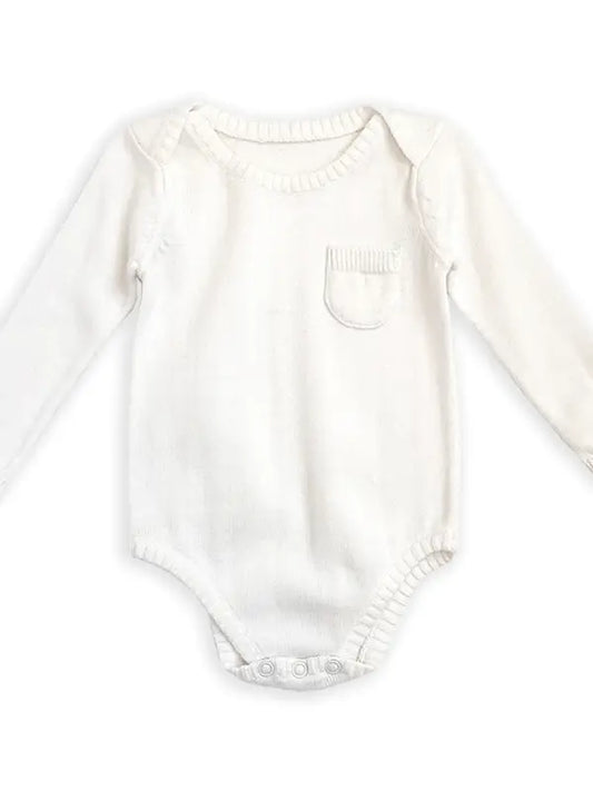 Viverano Organics Milan Long Sleeve Sweater Knit Baby Bodysuit (Organic Cotton) - Flat Knit/White