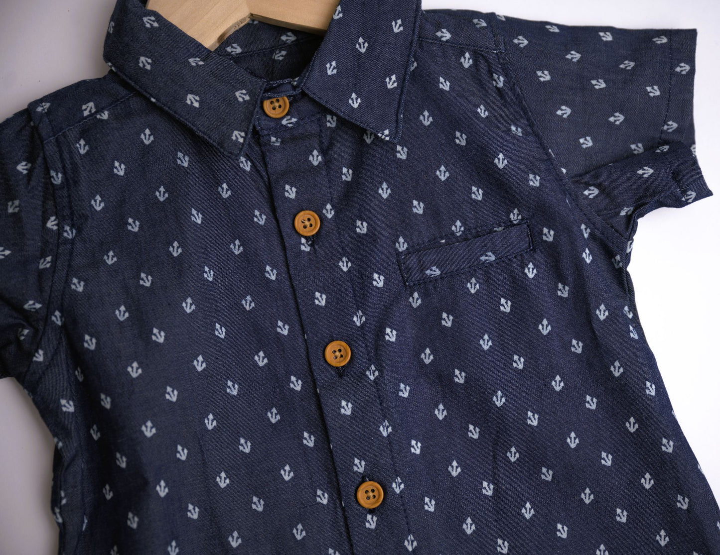 Me & Henry Maui Anchor Print Woven Shirt – Navy
