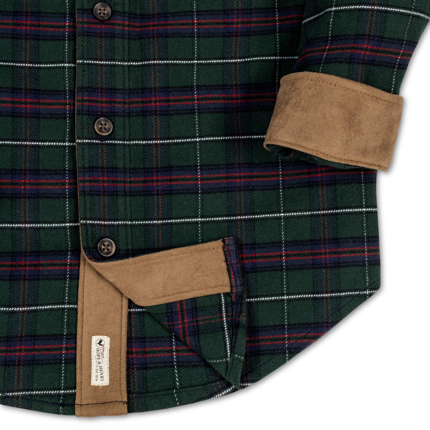 Hope and Henry Organic Flannel Shirt w/Suede – Merry Pine Plaid