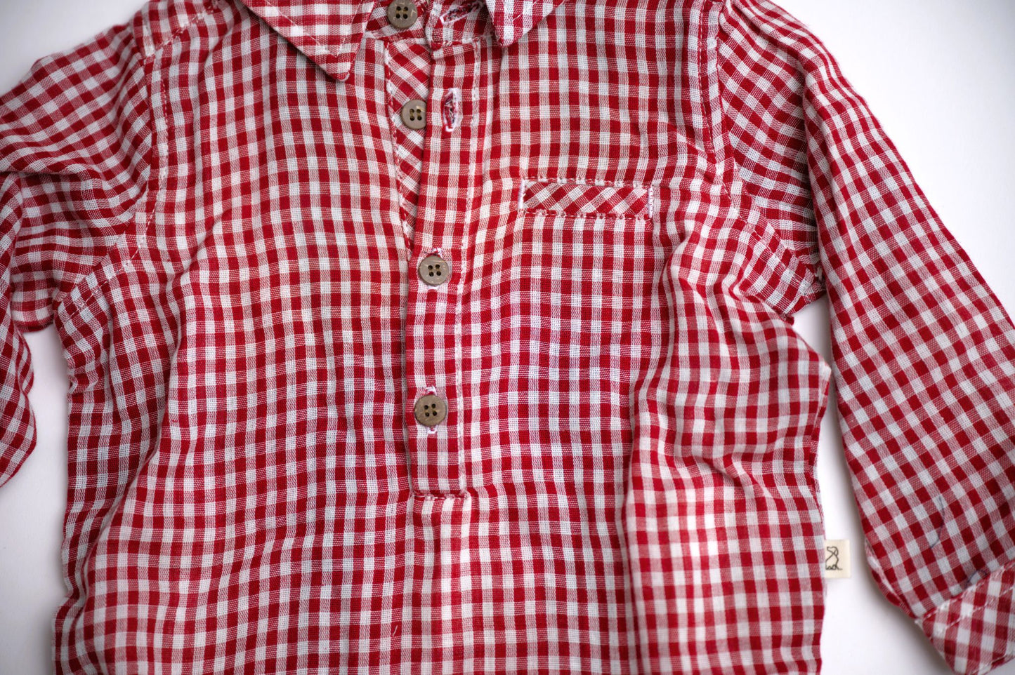 Me & Henry Jasper Woven Onesie – Red Micro Plaid