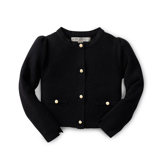 hope and henry, black, long sleeve, cardigan, gold buttons, organic cotton, girl, toddler