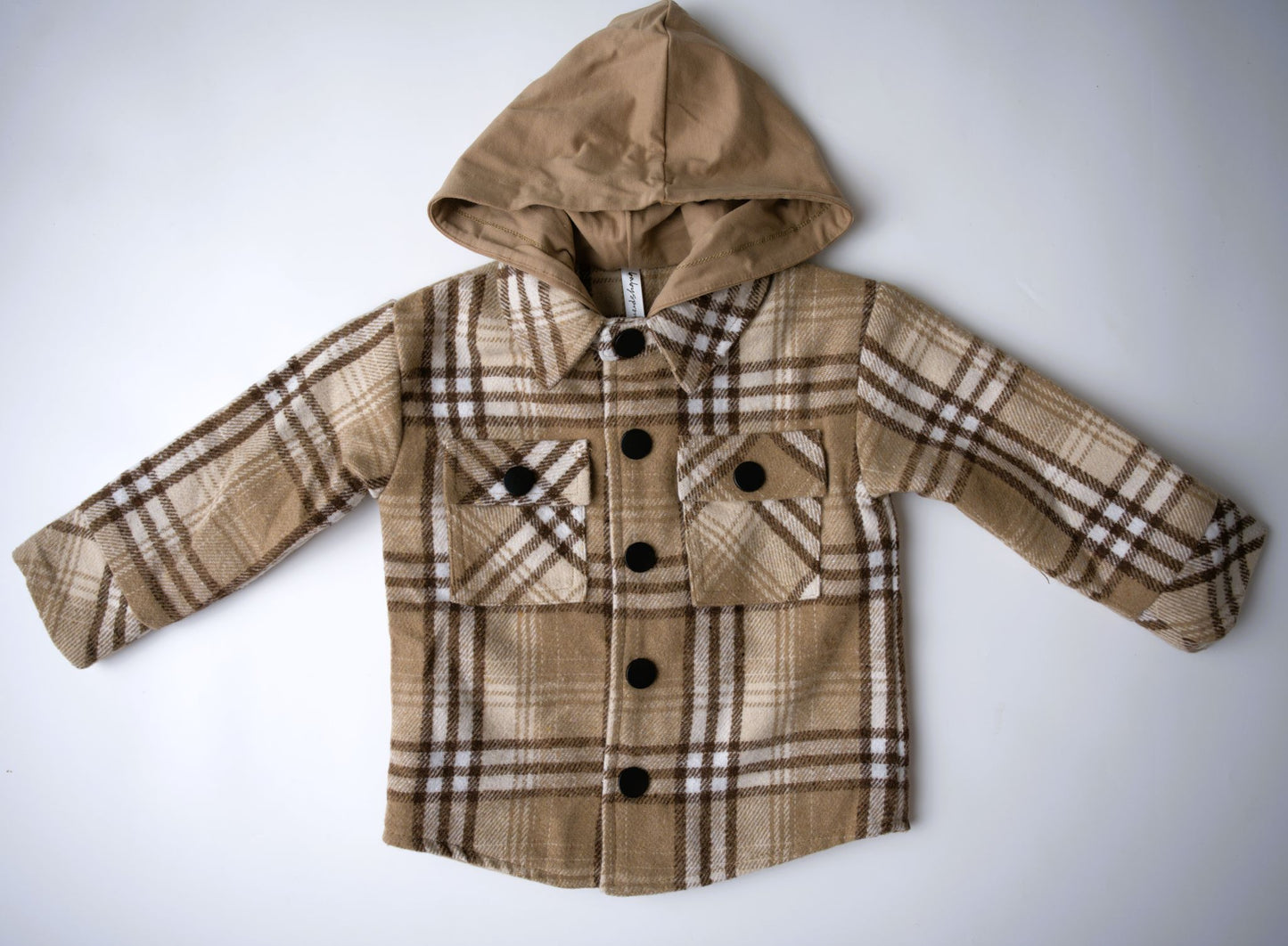 little boy, hooded, jacket, shacket, plaid, browns, coat, fall, toddler, bamboo cotton