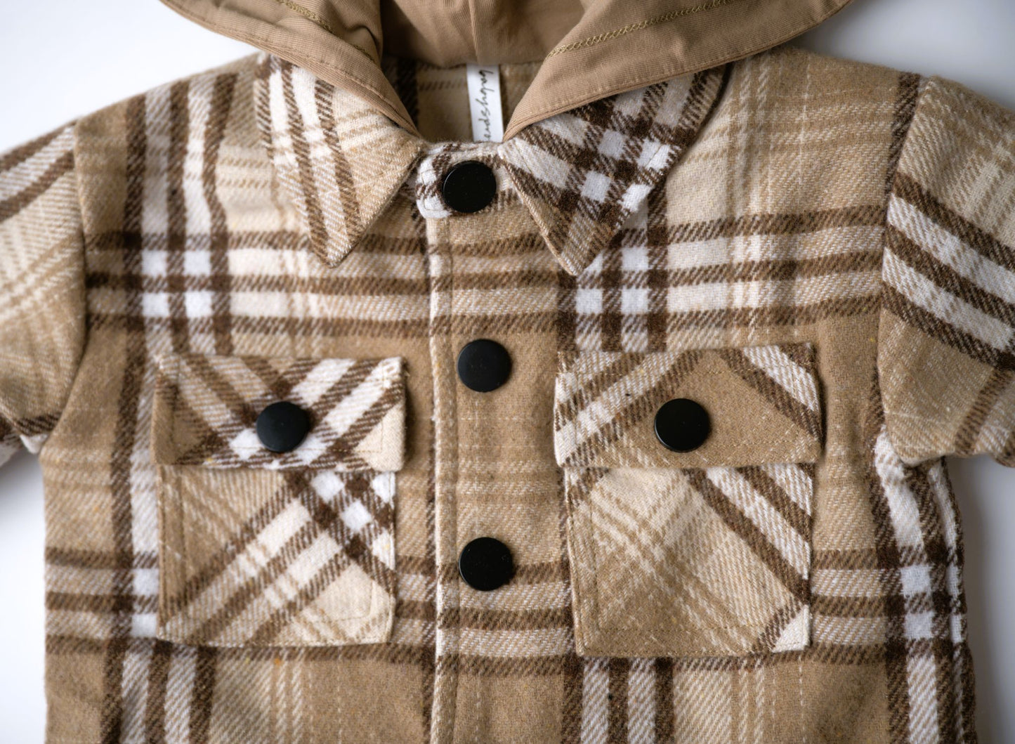 little boy, hooded, jacket, shacket, plaid, browns, coat, fall, toddler, bamboo cotton