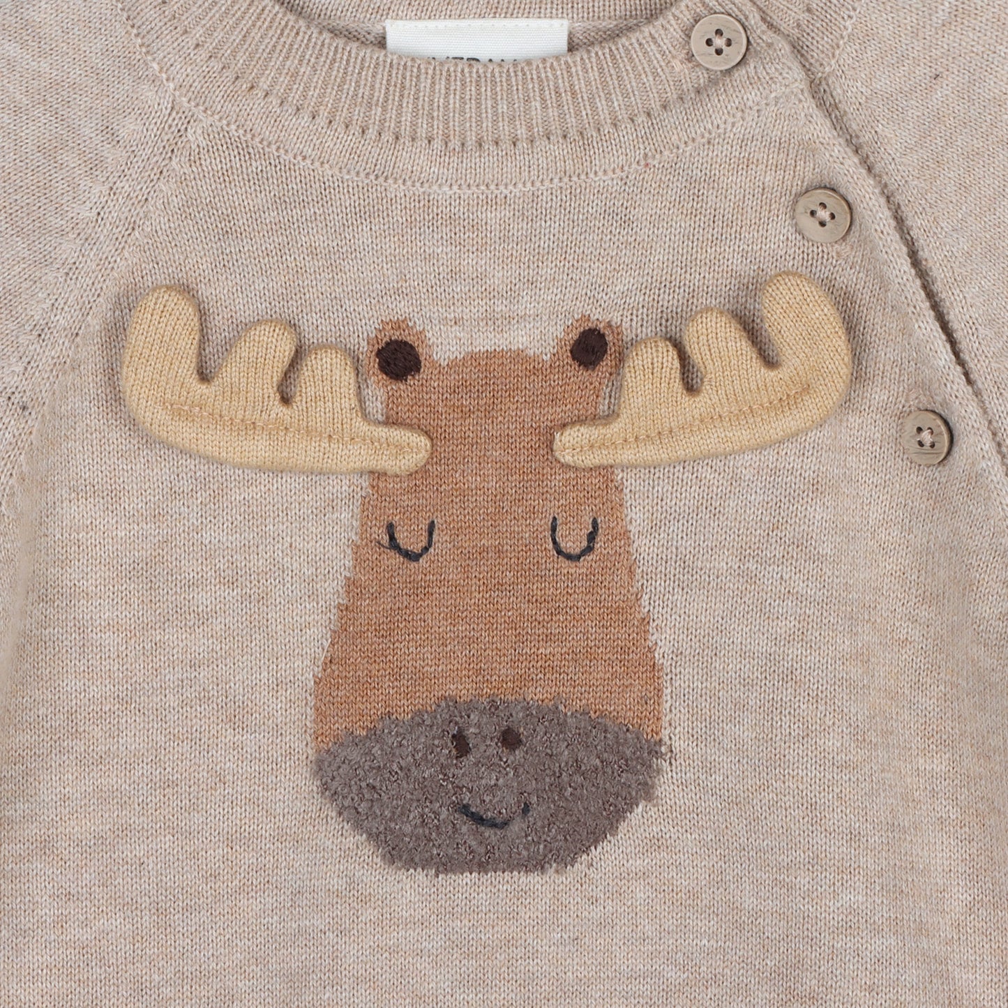 Viverano Organics Moose Applique Raglan Baby Pullover Sweater (Organic Cotton) - Oat Heather