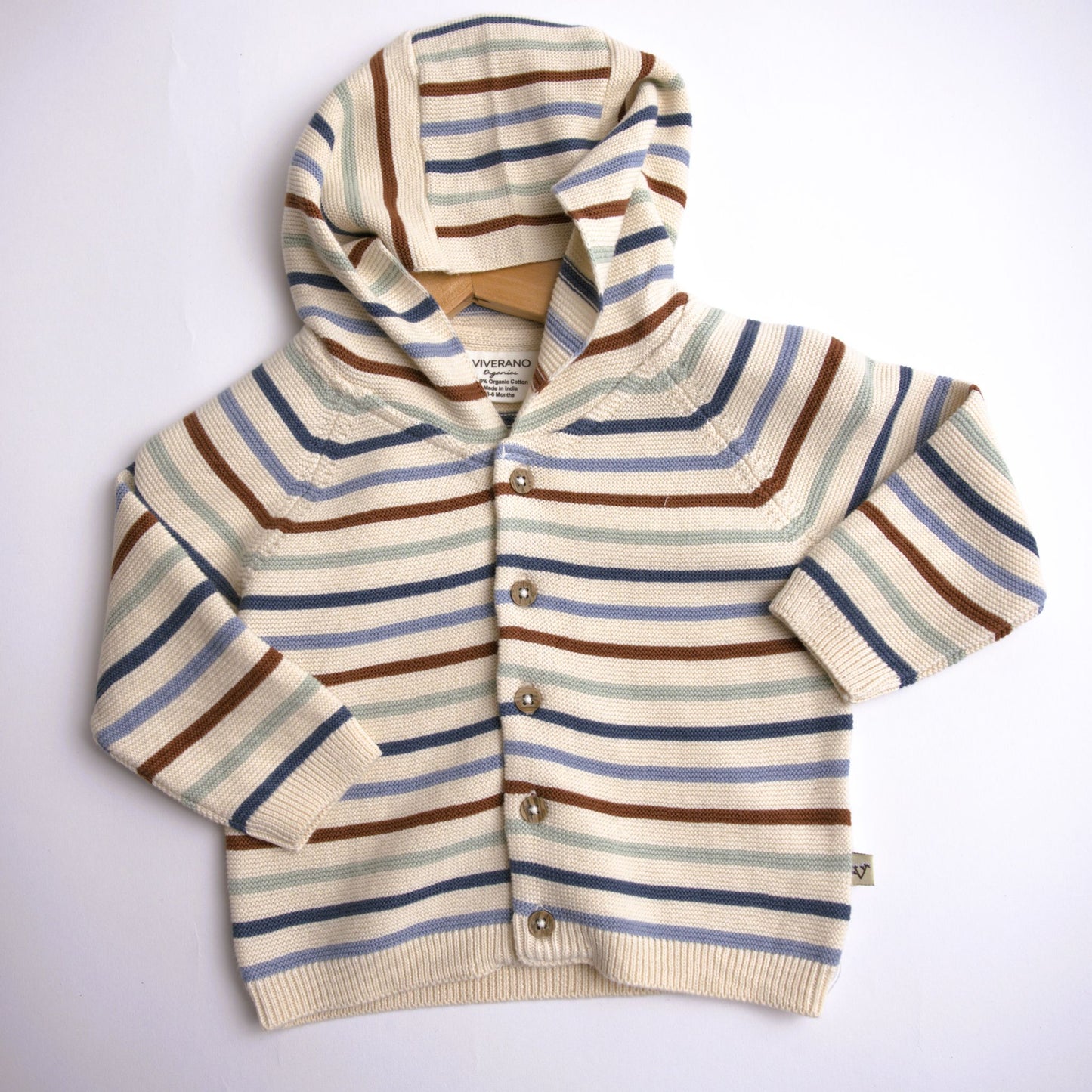 Viverano Organics Multicolor Stripe Hooded Sweater Baby Cardigan (Organic) – Multicolor Stripe