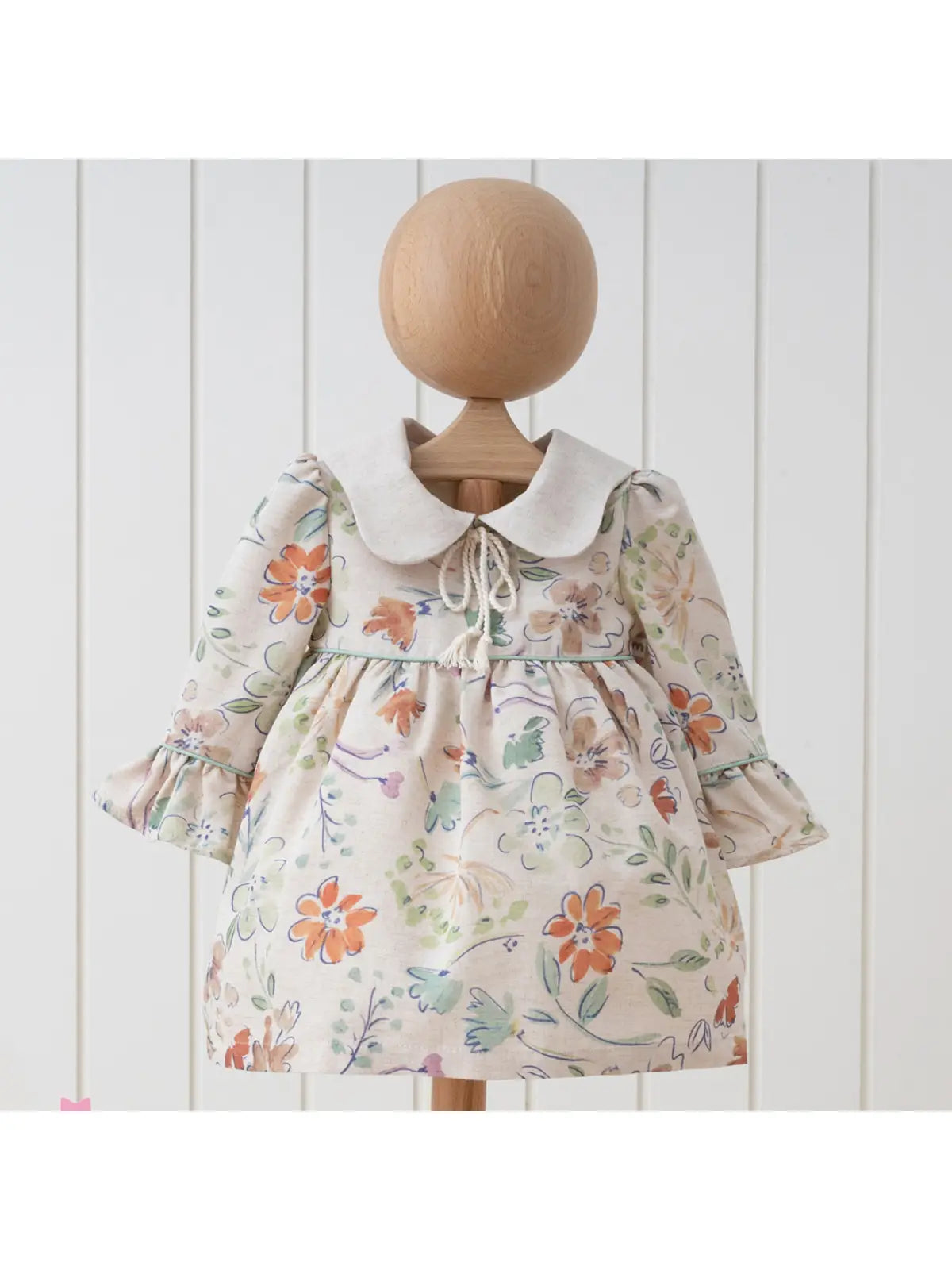 natural linen multi colored girl dress fall dress, oranges, teals, cream linen dress