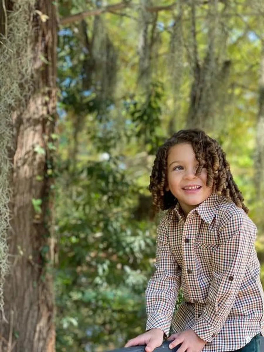 Me & Henry Atwood Woven Shirt - Navy/Gold Plaid