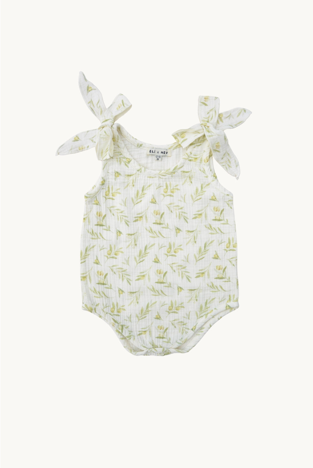 Eli & Nev Nora Baby Romper - Olives organic cotton muslin romper leaves green