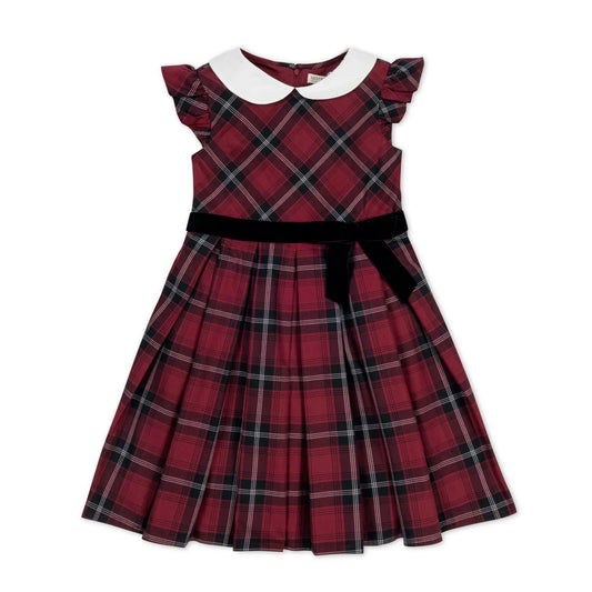 hope and henry, burgundy, black, plaid, christmas, holiday dress, cap sleeves, peter pan collar, knee length