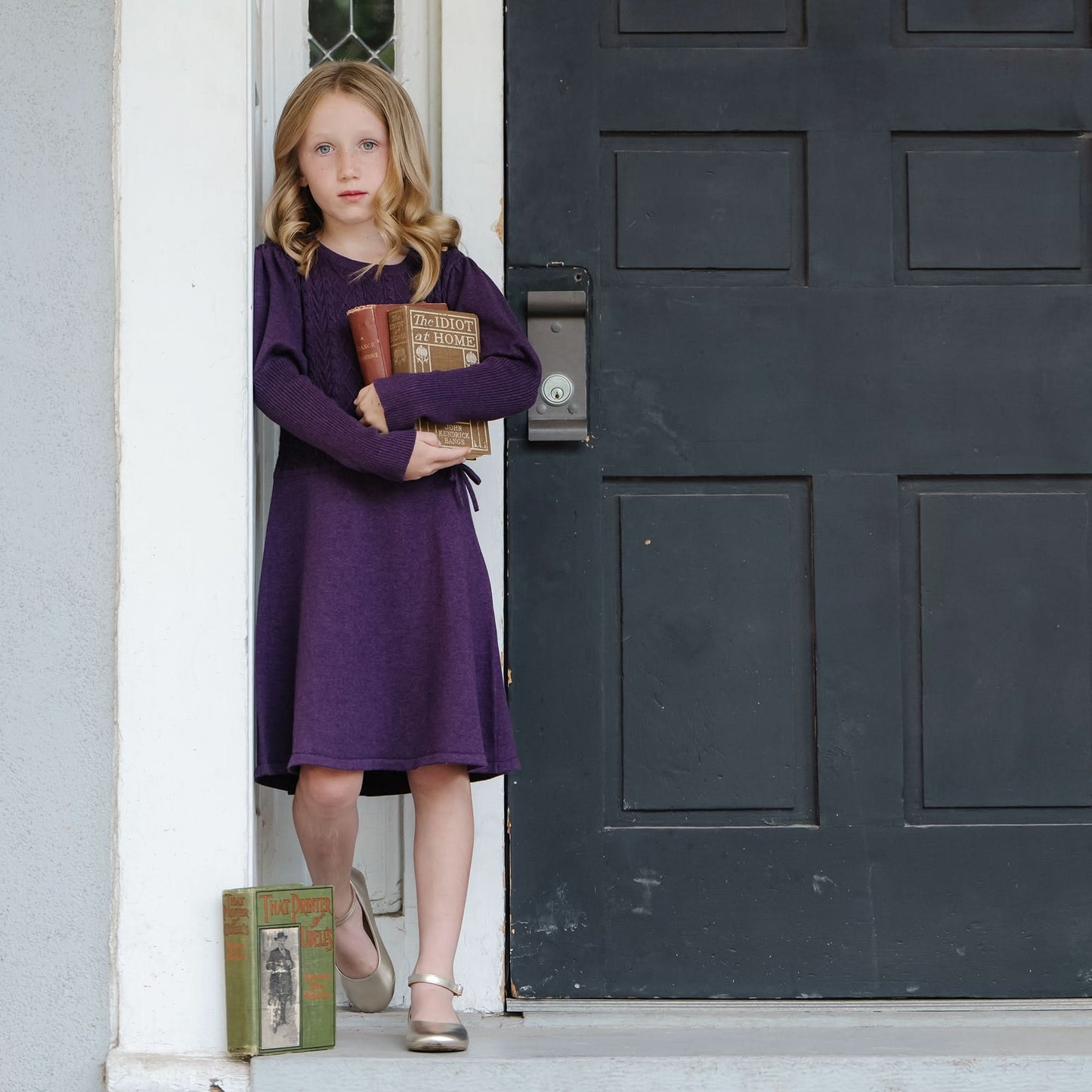 Hope and Henry Organic Cable Bodice Sweater Dress – Plum Heather Cable Bodice
