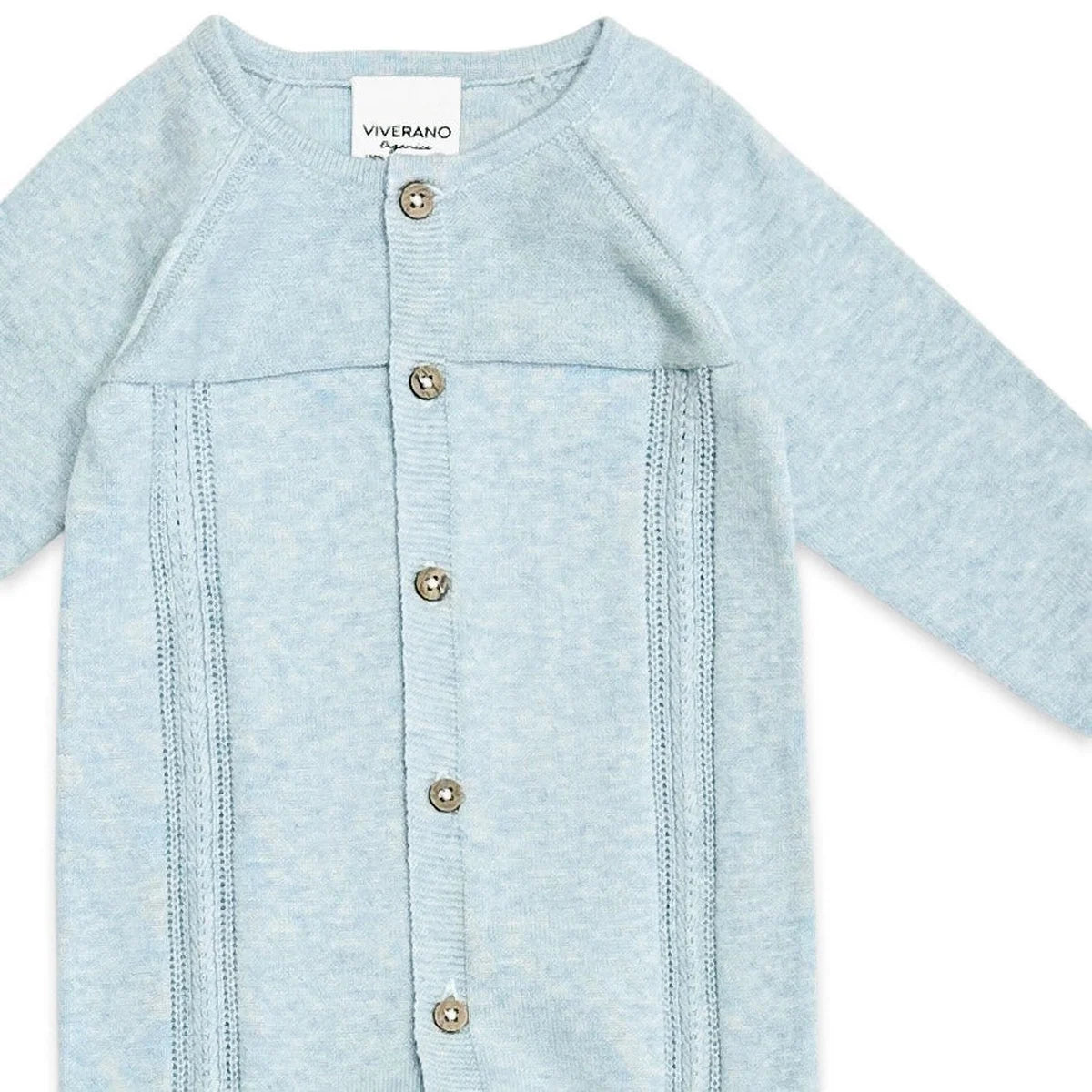 Viverano Organics Pointelle Cable Knit Baby Jumpsuit (Organic Cotton) – Sky Blue Heather