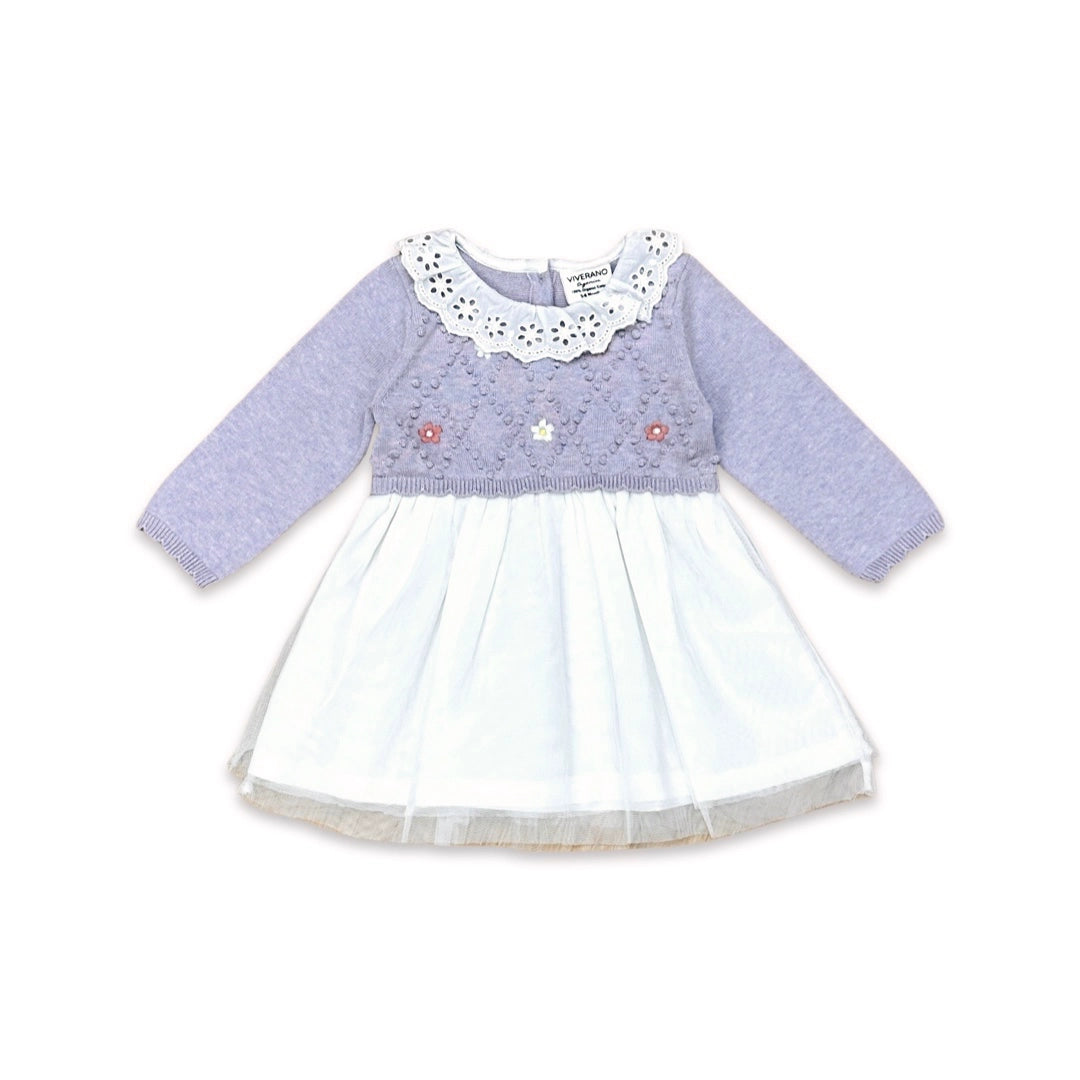 Viverano Organics Floral Embroidered Knit Tutu Dress (Organic Cotton) Momma Bear Boutique Viverano Organics Floral Embroidered Knit Tutu Dress (Organic Cotton) Momma Bear Boutique