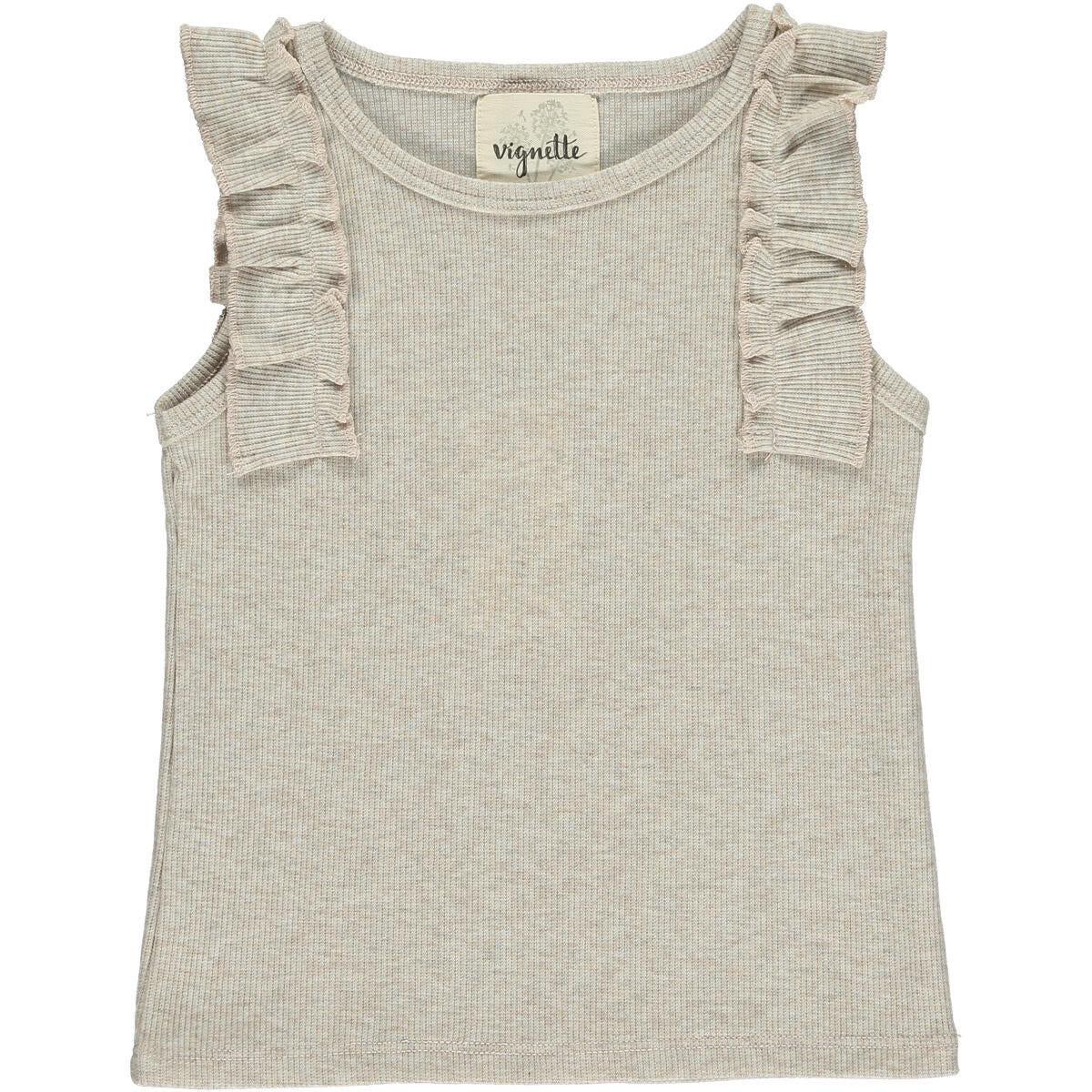 Vignette, Raj, oatmeal, tank top, little girl, beige, tan, baby, toddler, cotton, ribbed, ruffles