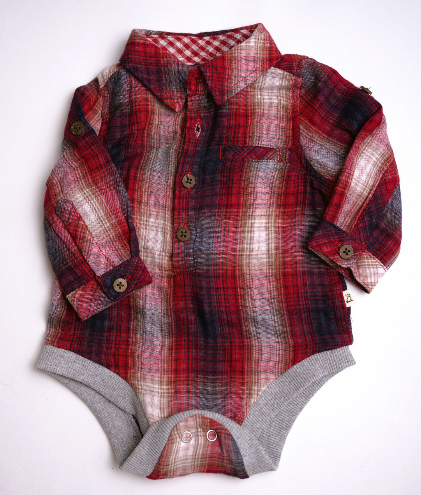 Me & Henry Jasper Woven Onesie – Red/Navy Plaid