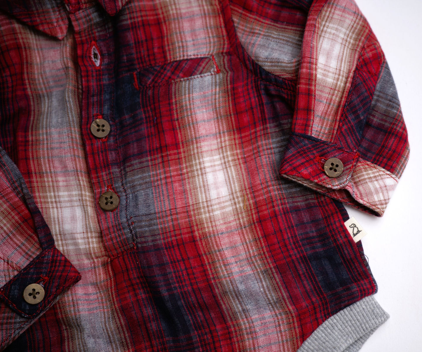 Me & Henry Jasper Woven Onesie – Red/Navy Plaid