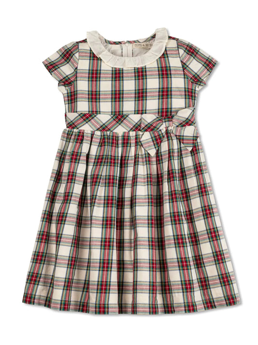 Hope and henry, holiday, tartan, dress, christmas dress, red and green plaid, short sleeve, dressy, ruffle collar