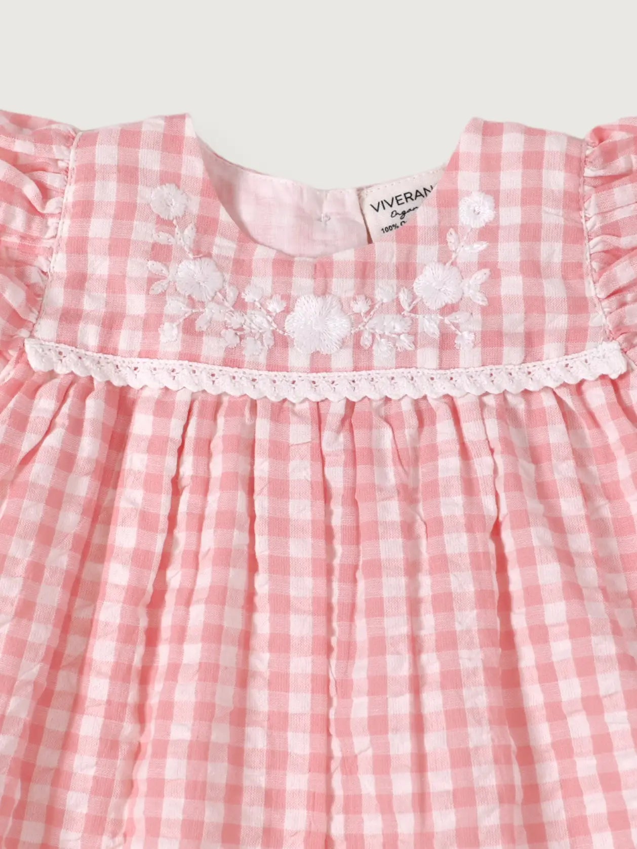 Viverano Organics Sophie Seersucker Gingham Baby Dress + Bloomer (Organic) - Pastel Pink