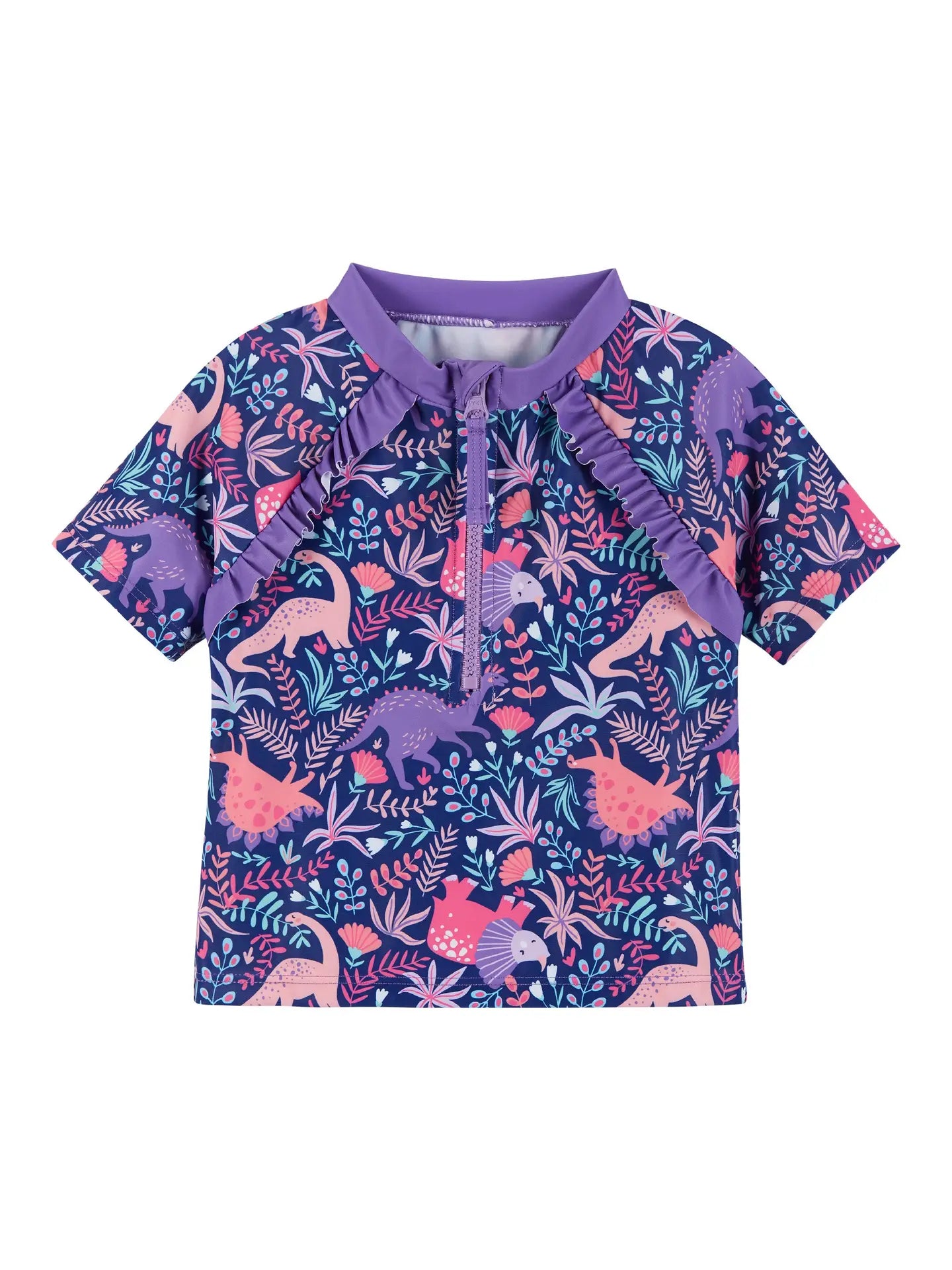 Andy & Evan Short Sleeve Rashguard Set - Purple Dino