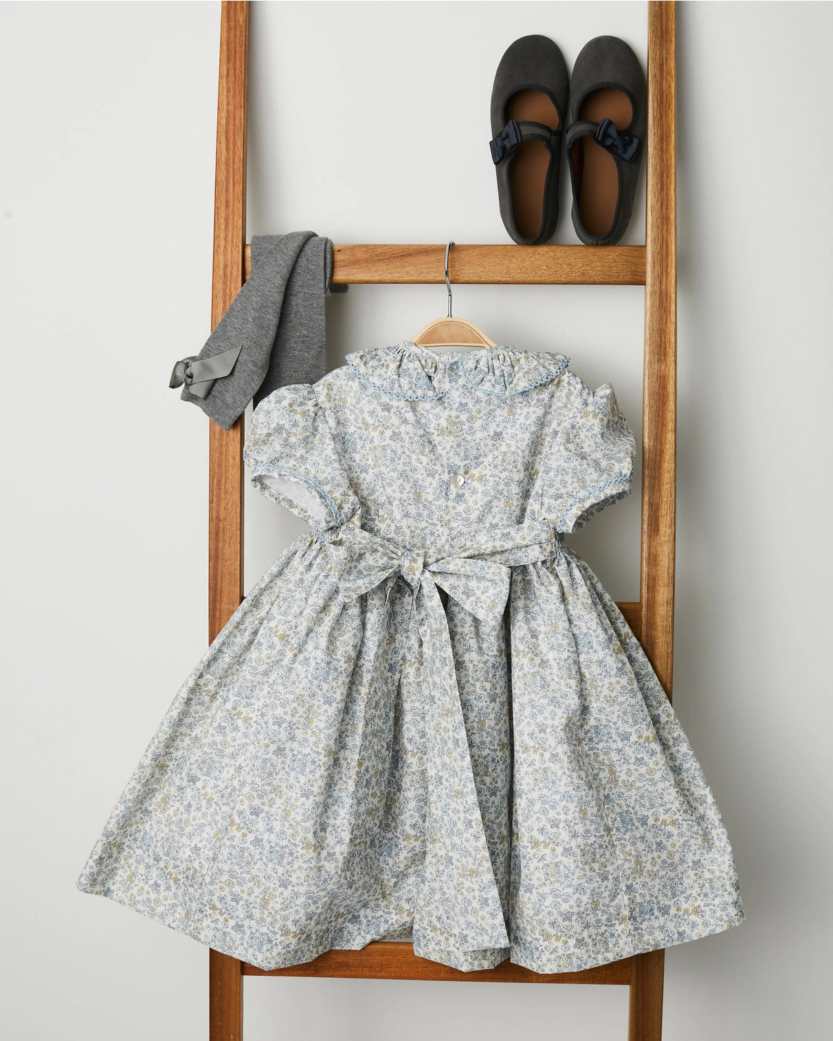 PI & PA, holiday dress, girls, toddler, smocking, cap sleeves, collar, a line, blouson, fall, spring, easter, blue, and yellow, Easter, heirloom quality