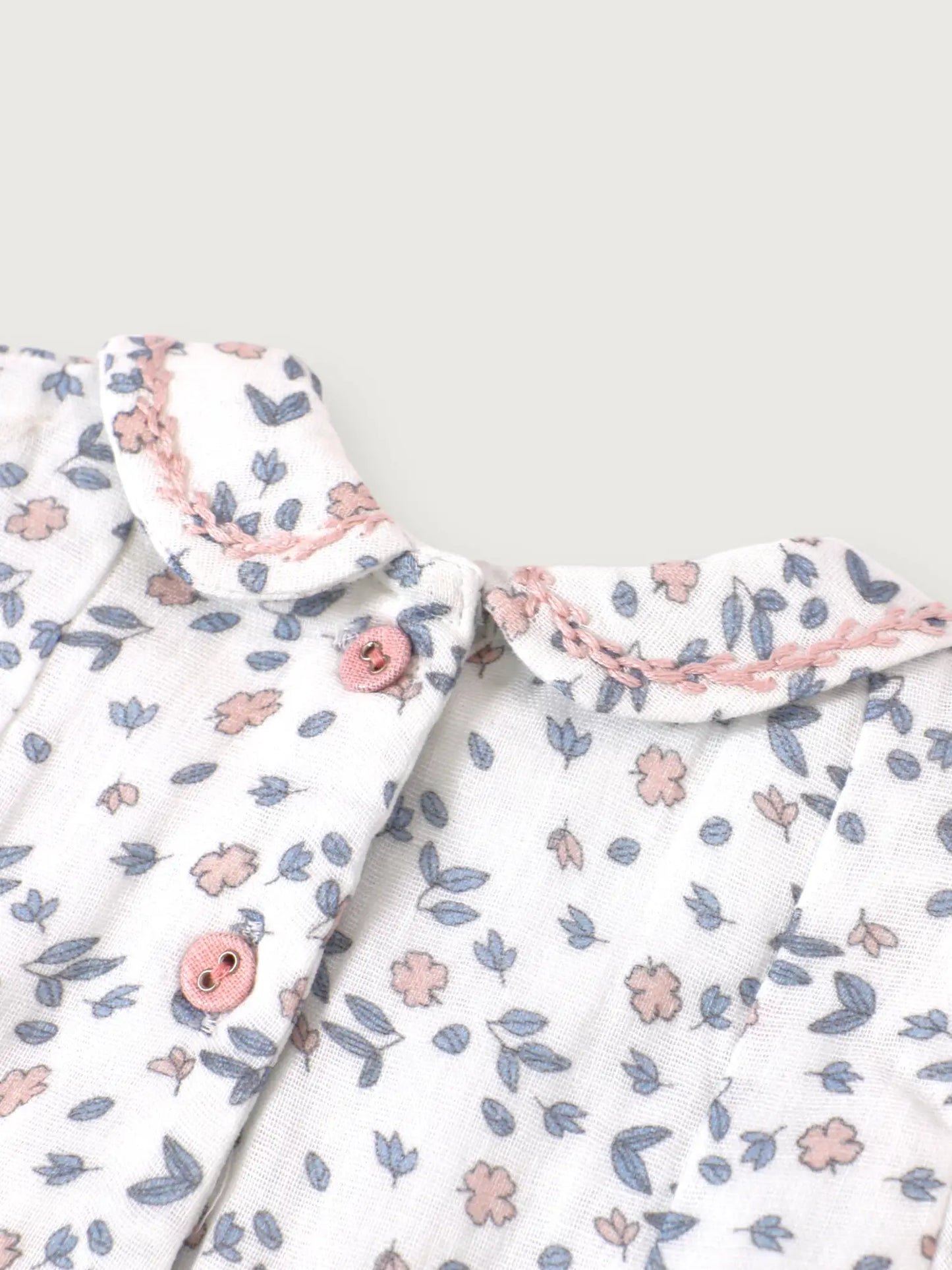 Viverano Organic Sophia Floral Hand-Smocked Bubble Baby Romper (Organic) Blue-Pink Floral