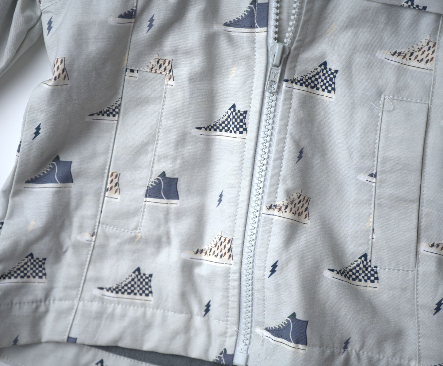 babysprouts, little boy, toddler, lined coat, jacket, fall, autumn, blue, sneaker print