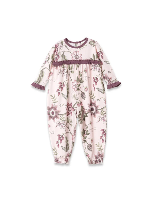 bamboo cotton long sleeve romper pajamas plum and pink floral