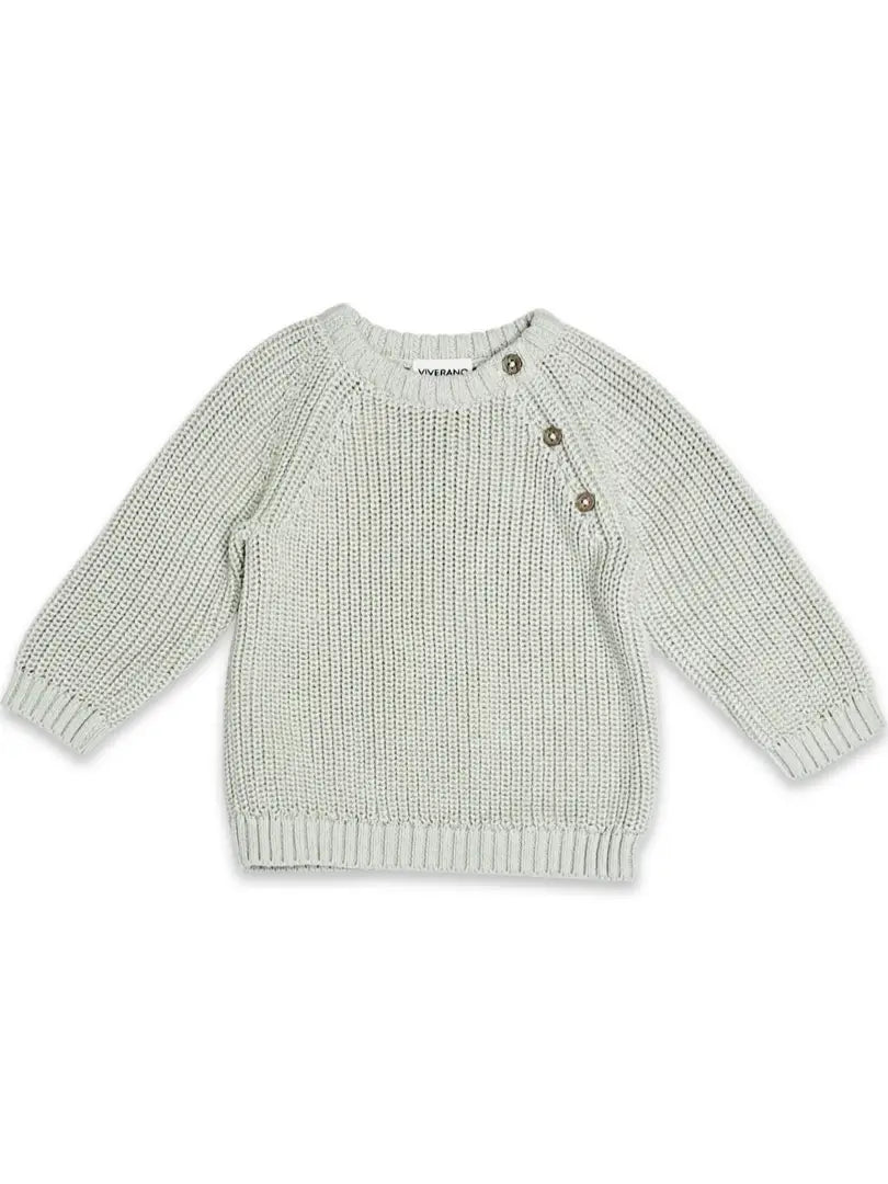 viverano stone cream organic cotton knit sweater with button detail baby sweater
