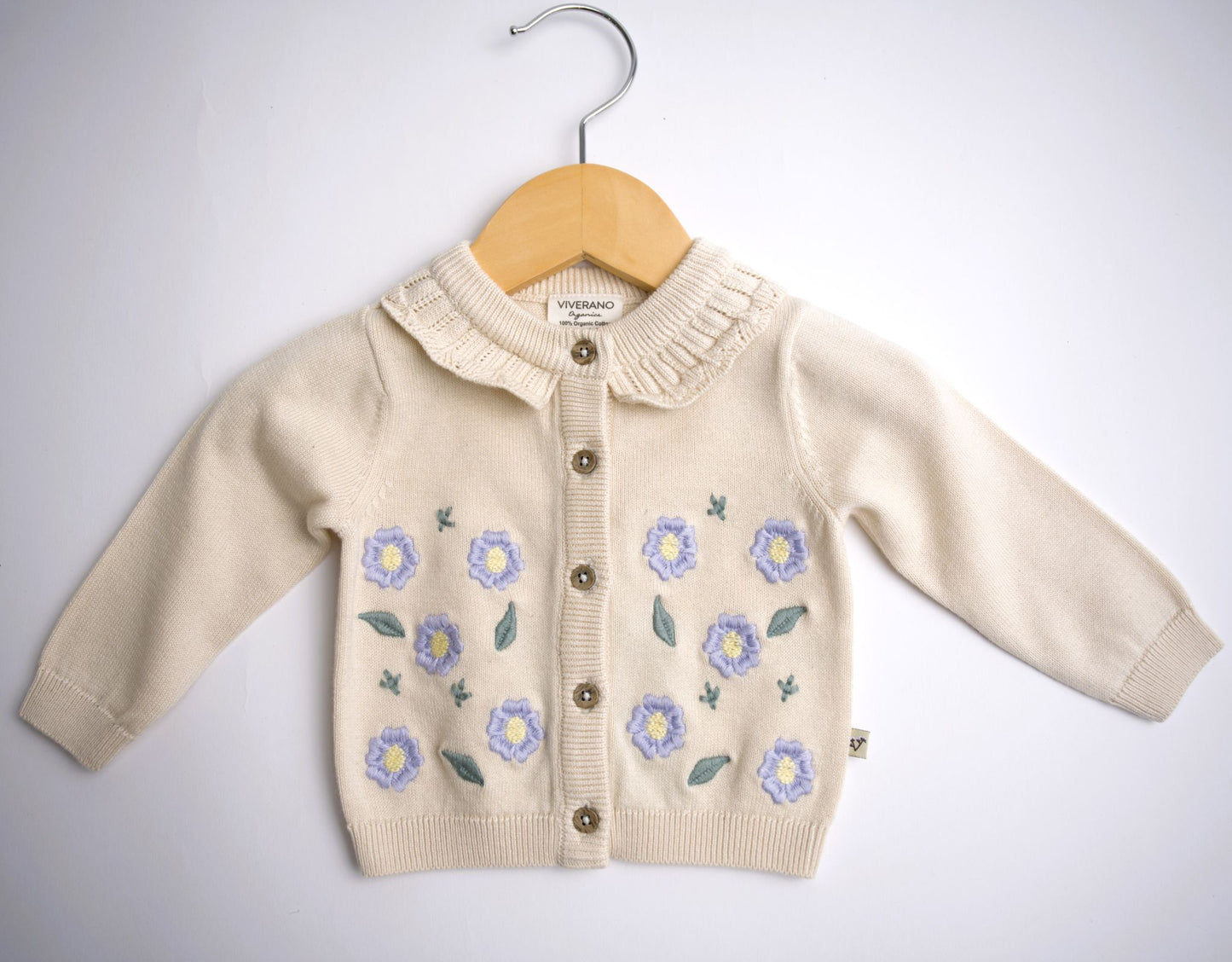 Viverano Organics Sweet Floral & Pointelle Knit Baby Cardigan (Organic Cotton) – Sweet Cream