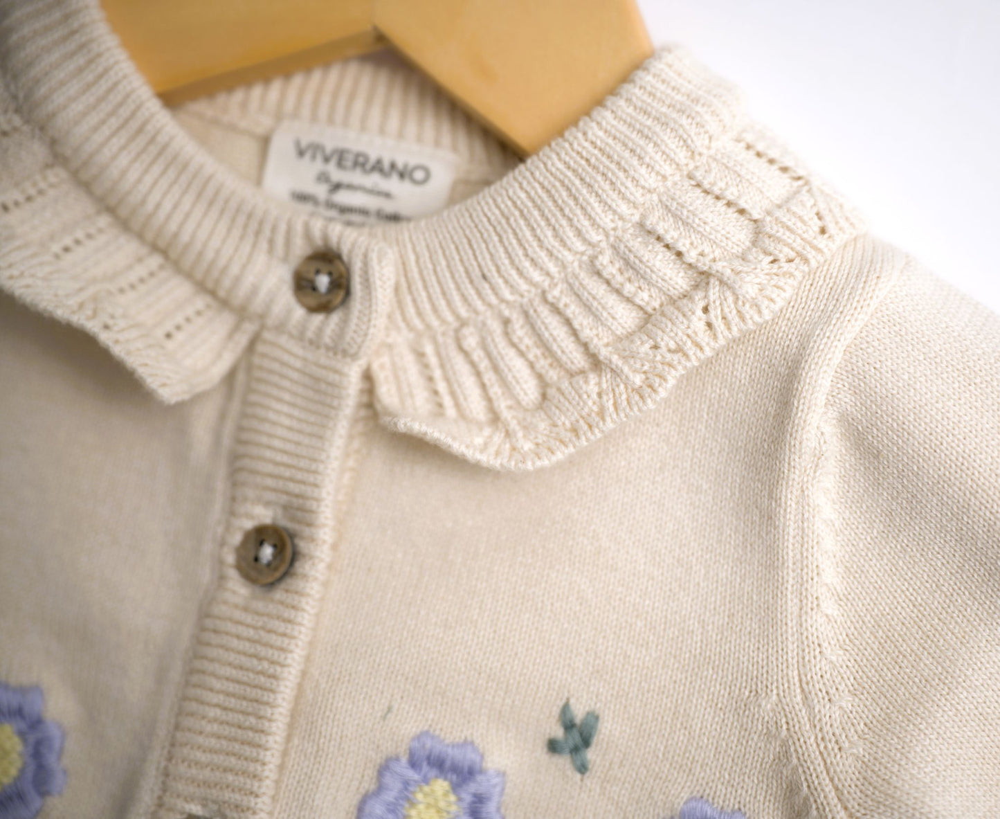Viverano Organics Sweet Floral & Pointelle Knit Baby Cardigan (Organic Cotton) – Sweet Cream