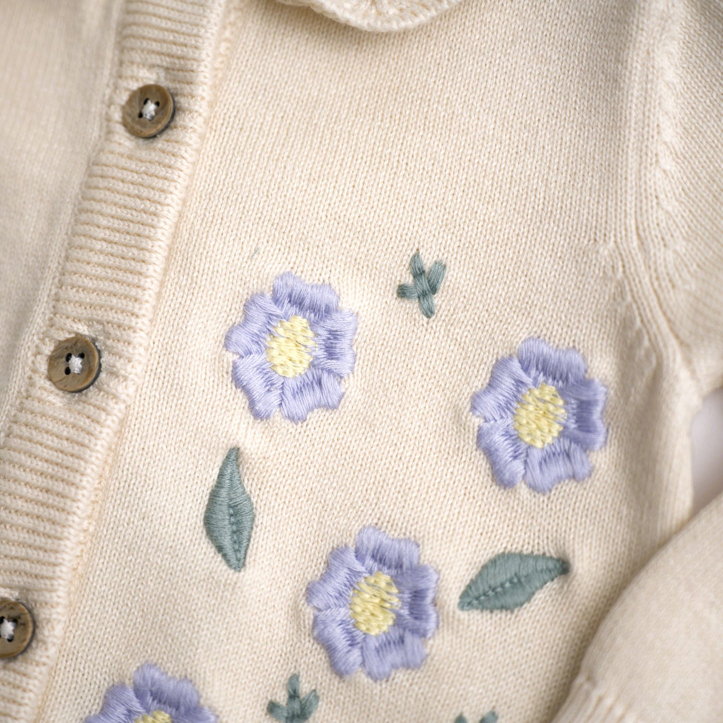 Viverano Organics Sweet Floral & Pointelle Knit Baby Cardigan (Organic Cotton) – Sweet Cream