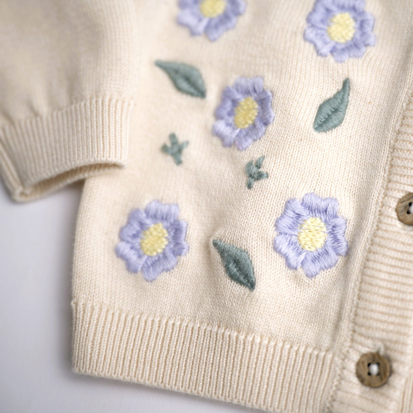 Viverano Organics Sweet Floral & Pointelle Knit Baby Cardigan (Organic Cotton) – Sweet Cream
