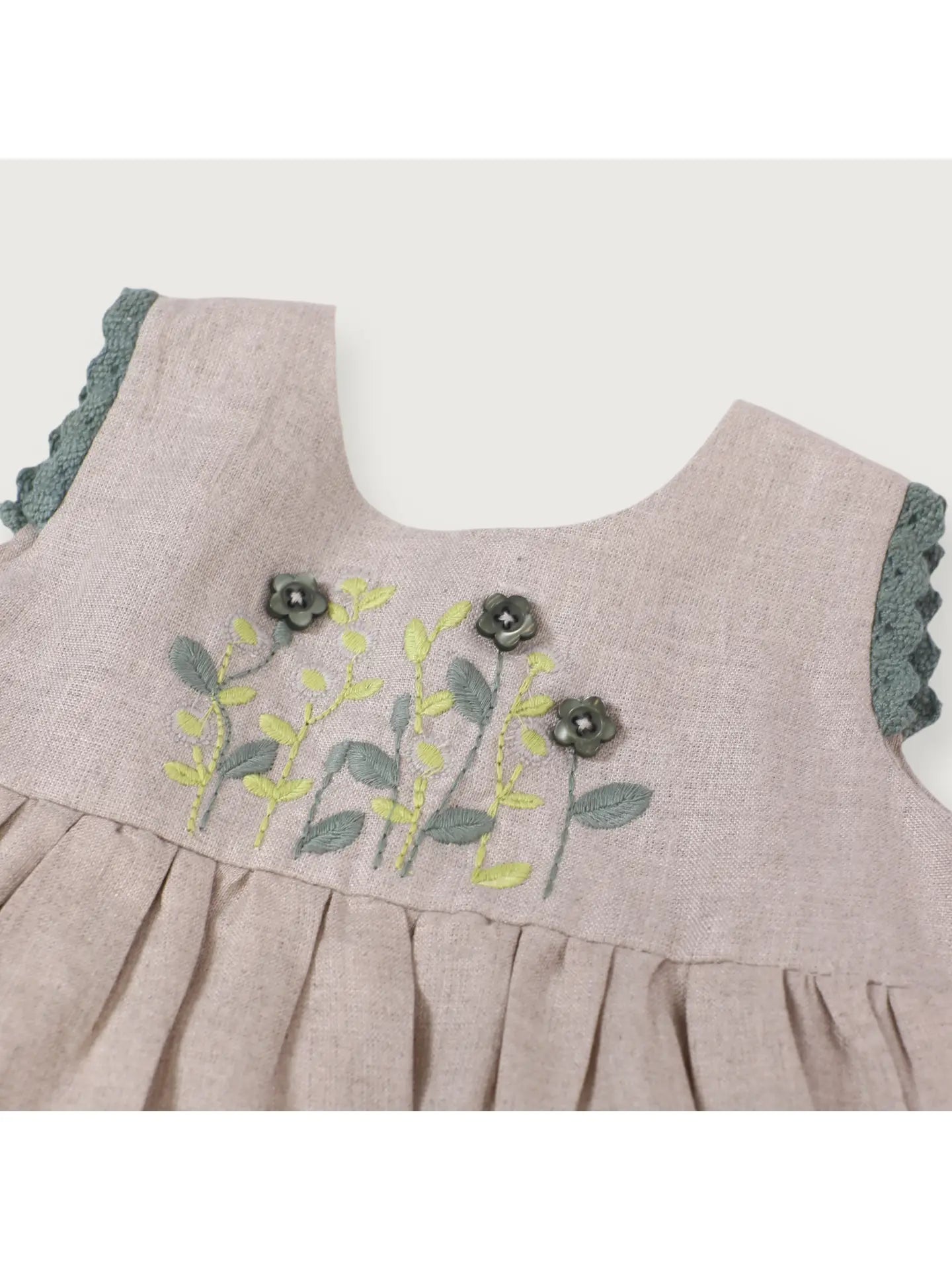 Viverano Organics Sylvie Embroidered Linen Baby Dress+Bloomer (Organic Cotton) - Natural Linen