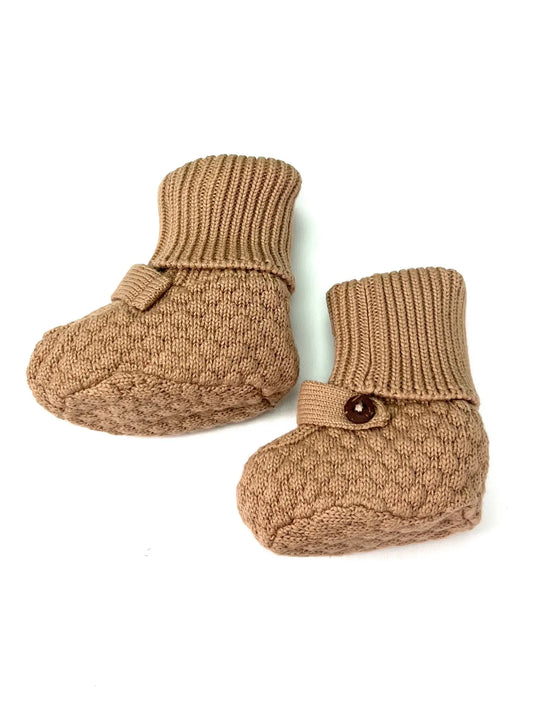 Viverano Organics Milan Earthy Baby Booties Shoes Sweater Knit - Organic Cotton - Earth Brown Heather