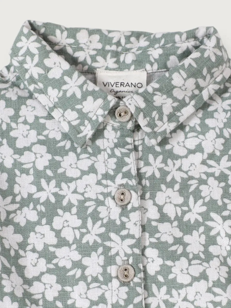 children's floral teal linen shorts set grey shorts button up collared shirt