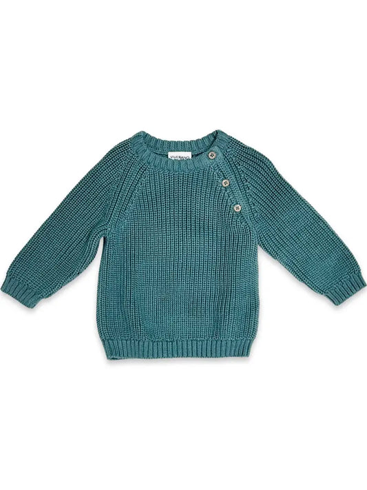 Viverano Organics Classic Chunky Knit Baby Pullover Sweater (Organic Cotton) - Teal Blue