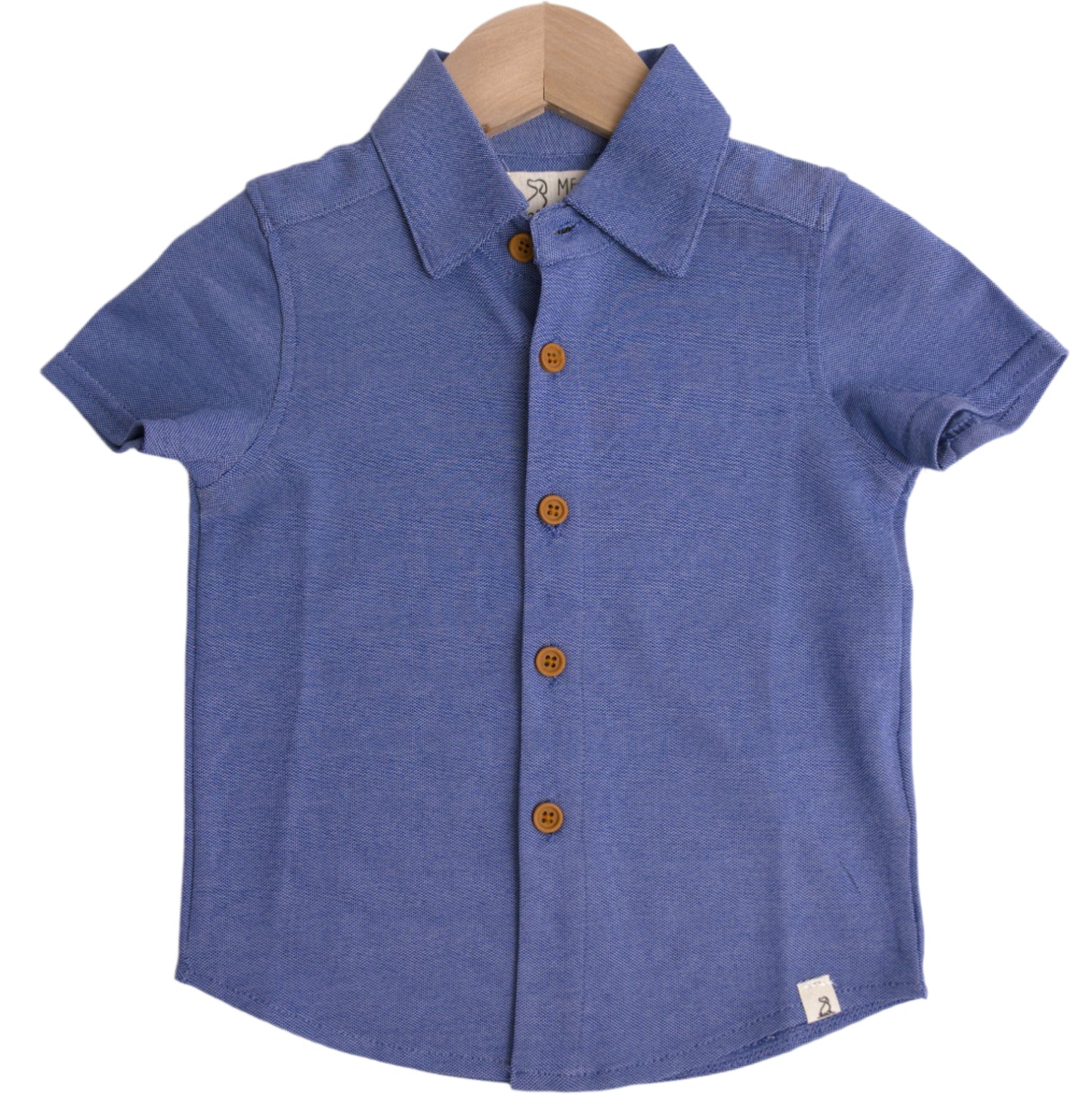 Me & Henry royal blue button up collared short sleeve shirt