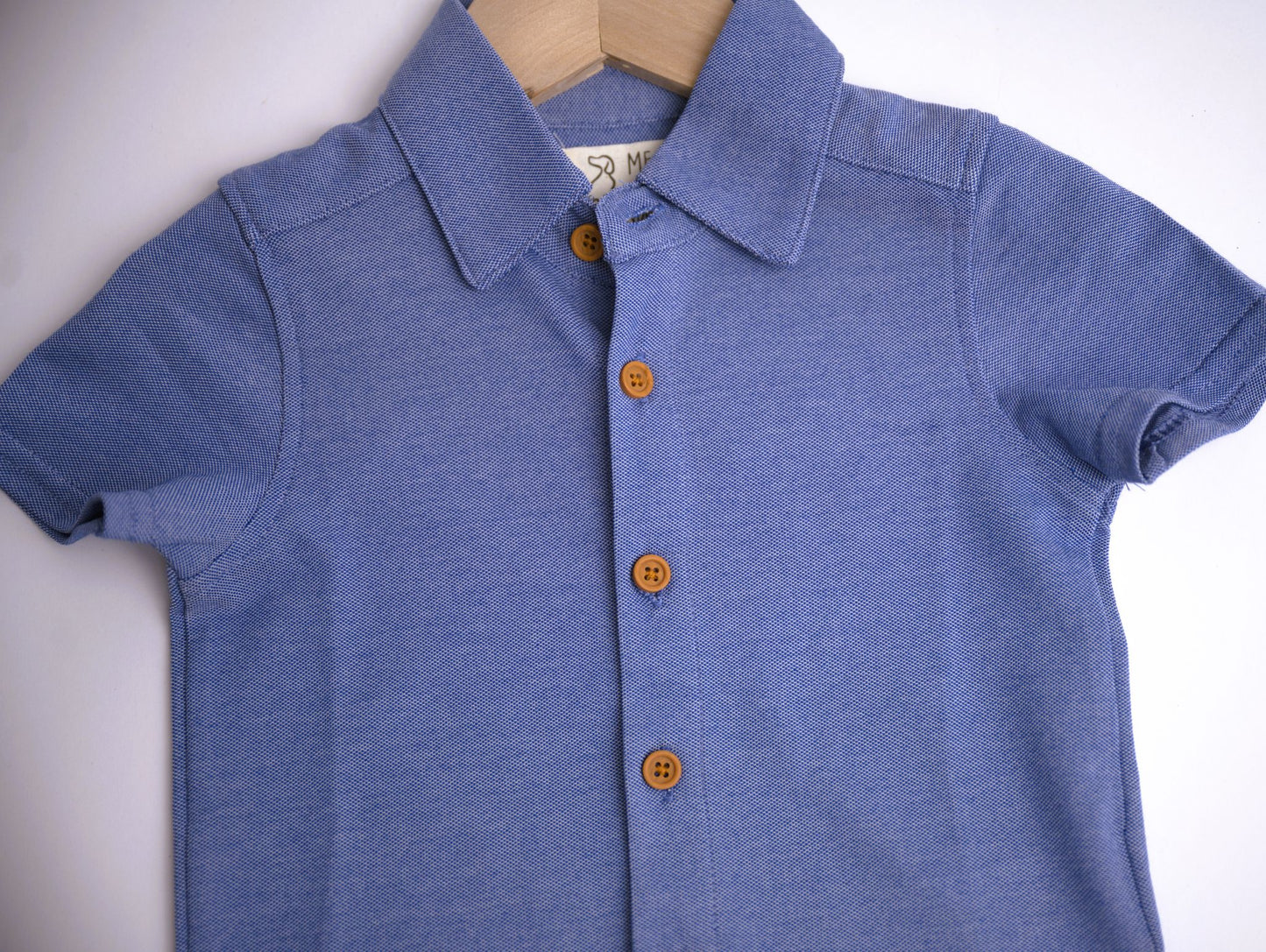 Me & Henry royal blue button up collared short sleeve shirt
