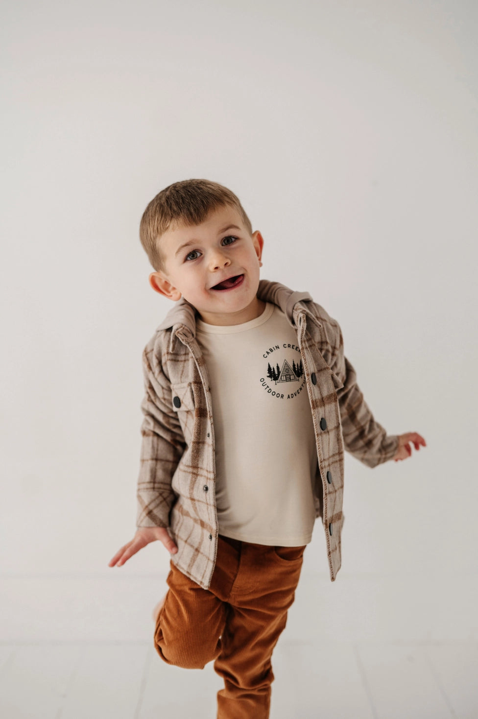 Babysprouts Clothing Company Hooded Shacket - Toffee Beige Plaid